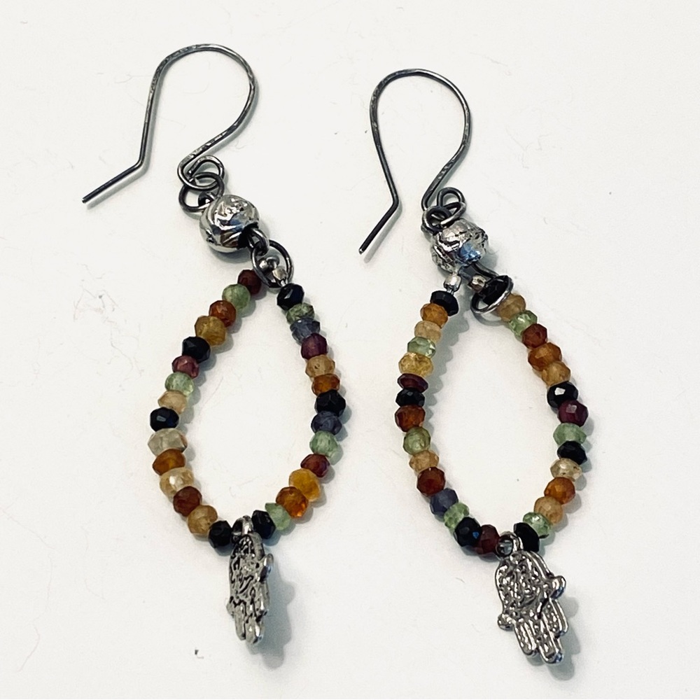 Sterling, Tourmaline & Hamsa Earrings